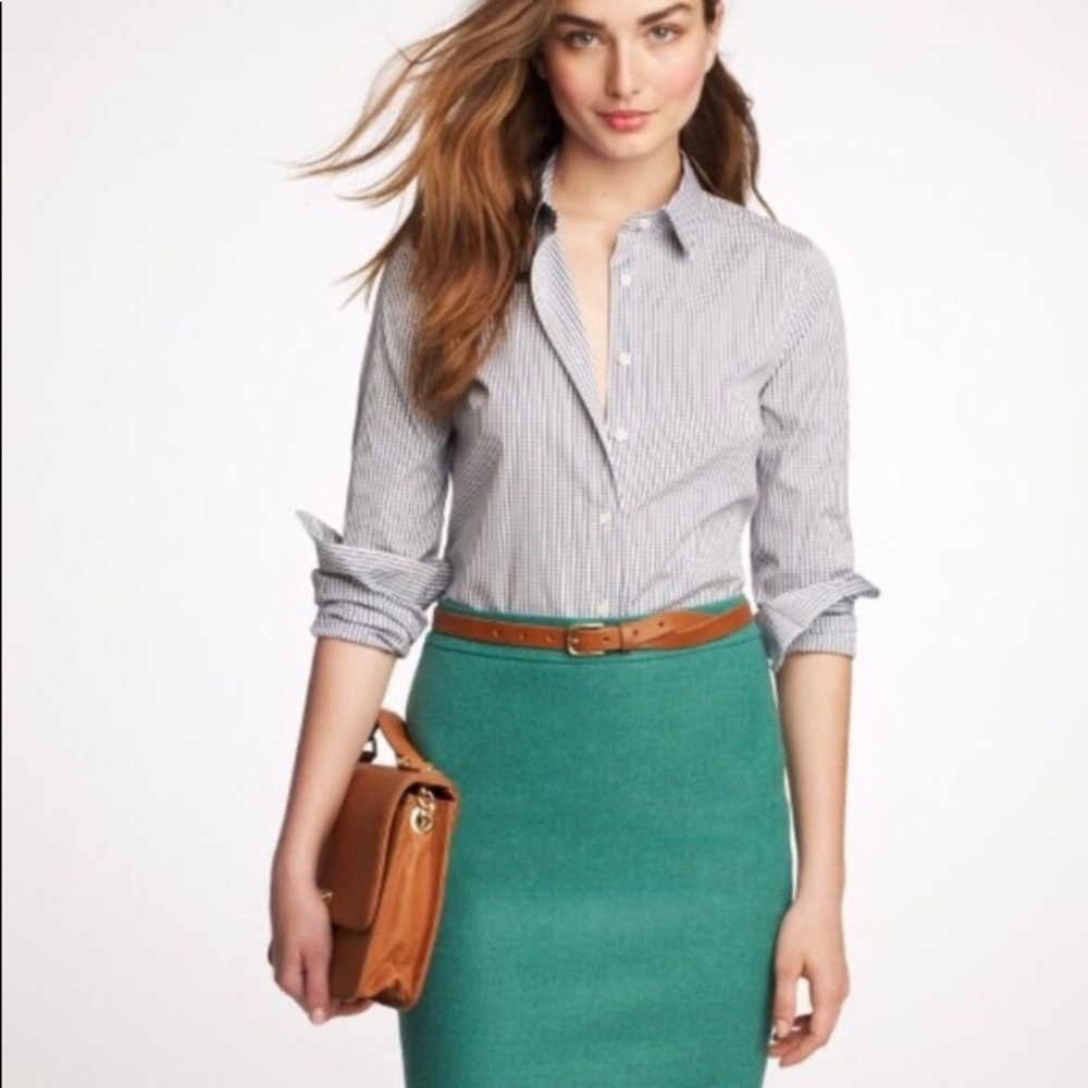 J Crew No. 2 Pencil Skirt Emerald Green Wool